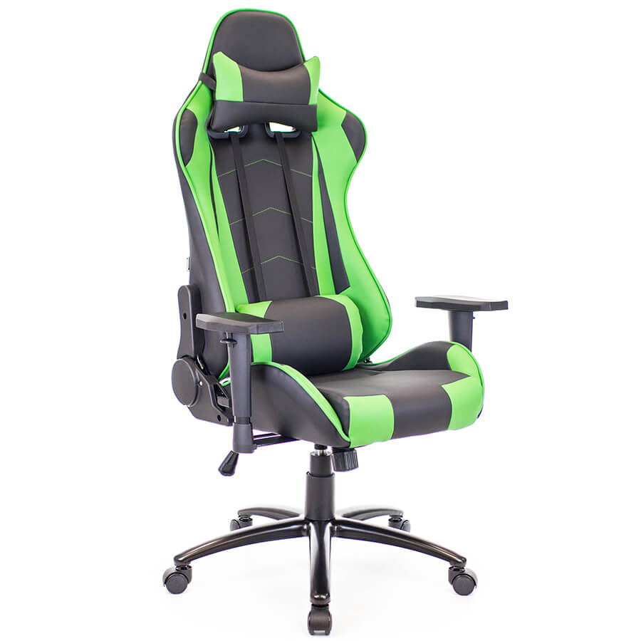 LOTUS S9 Геймерское кресло  EVERPROF, обивка экокожа (Чёрный, вставки зелёные)