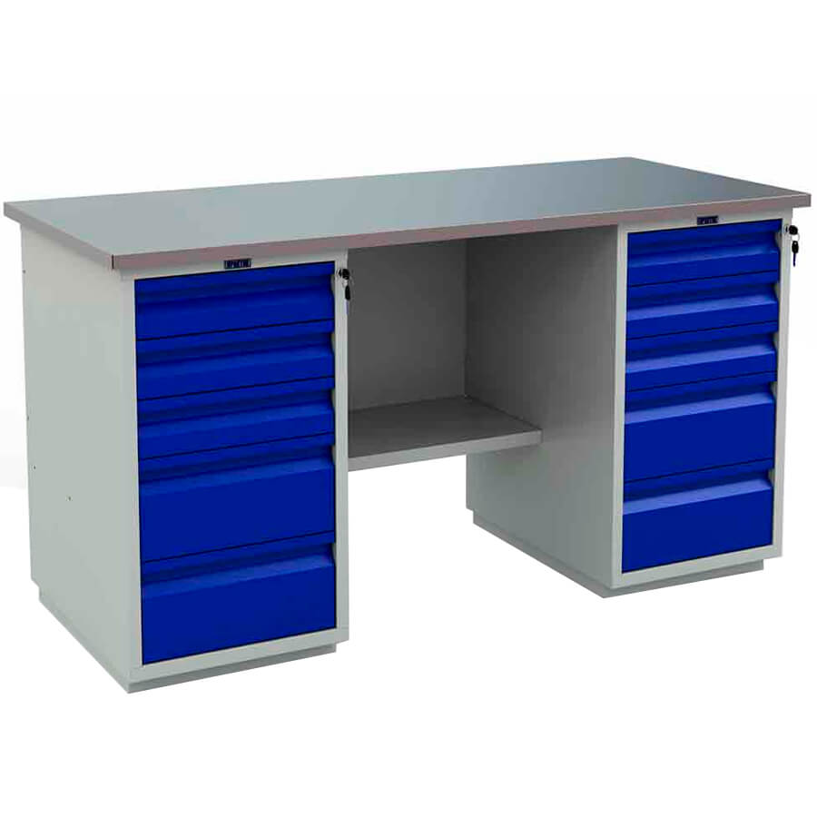 PROFI (№604) WT160.WD5/WD5.000 Верстак ПРОМЕТ (Корпус (RAL 7038), дверь ящика (RAL 5002).)