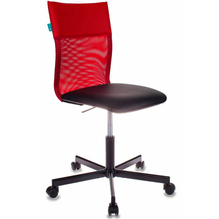 CH-1399 Кресло для персонала  Бюрократ, обивка сетка / экокожа (Сетка красная, сидение искусственная кожа чёрная (Black))