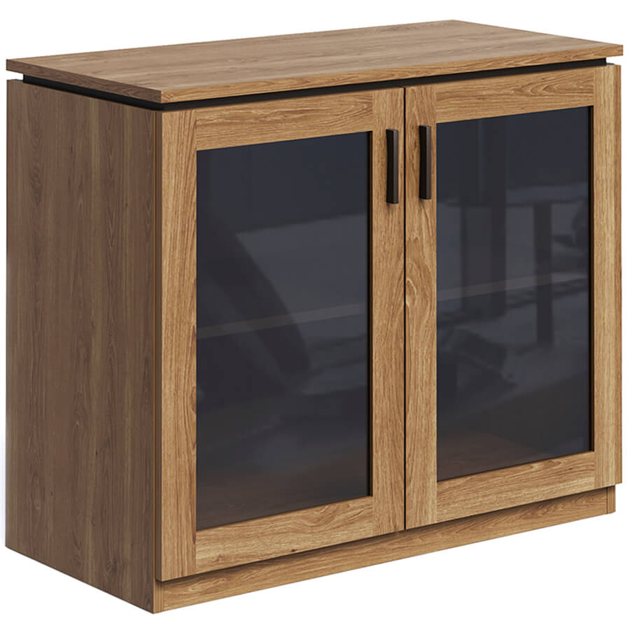 Ot-42 + Ot-07.2 Низкий стеллаж со стеклянными дверьми Мебель Стиль On.Top (Рэд Фокс / венге)