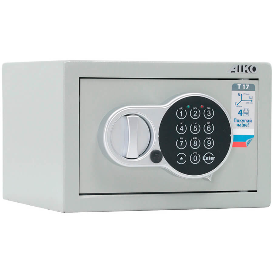 T-17 EL Мебельный сейф AIKO, электронный кодовый (Серый с эффектом молотковой эмали (RAL 7038))