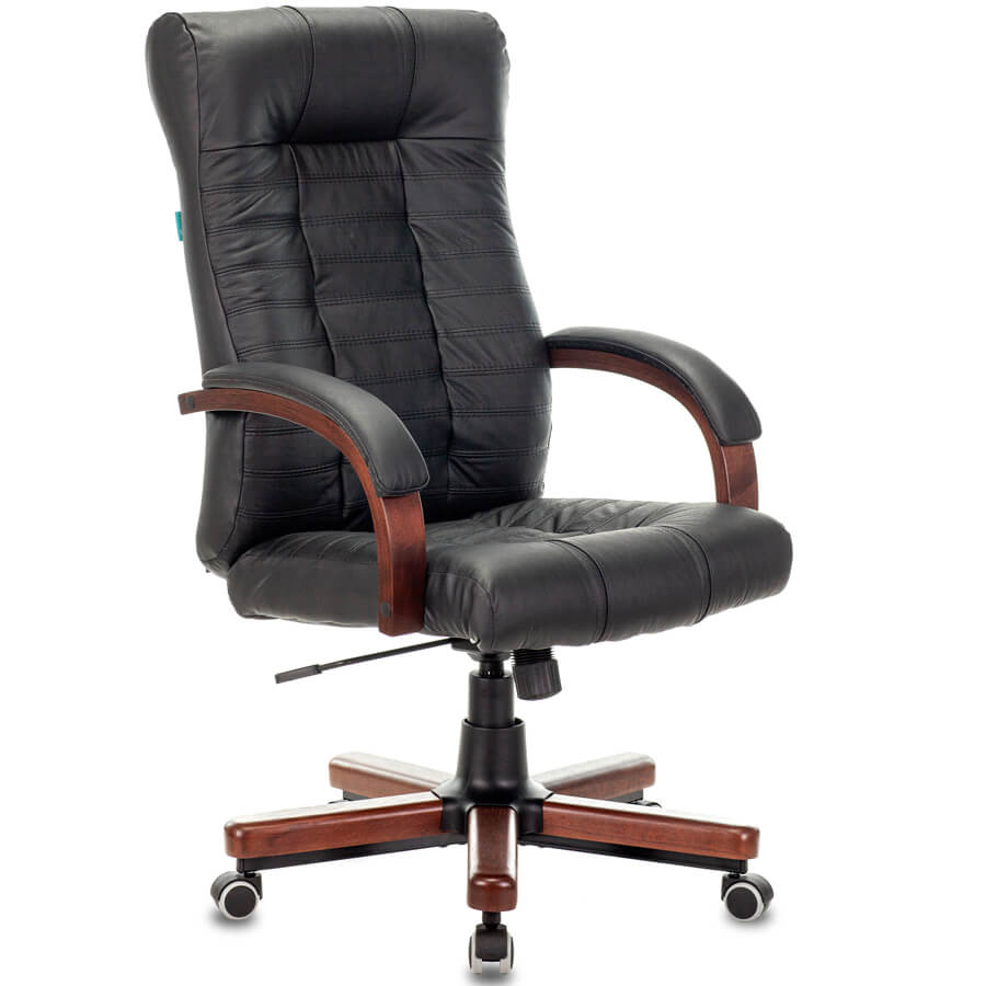 KB-10/WALNUT Кресло для руководителя  Бюрократ, обивка кожа (Чёрный)