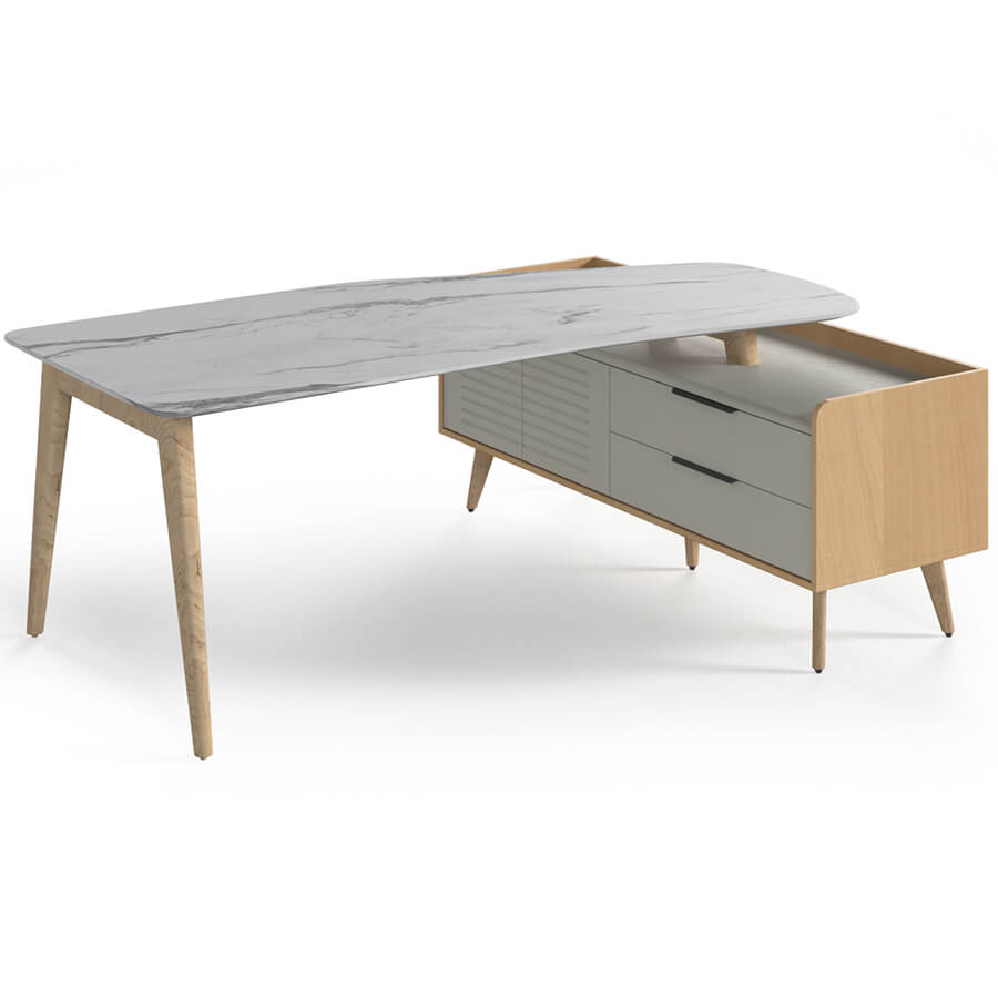 Rem-200.1R+ Rem-33R Стол письменный Мебель Стиль Remo (Мрамор белый/массив ясеня MS)