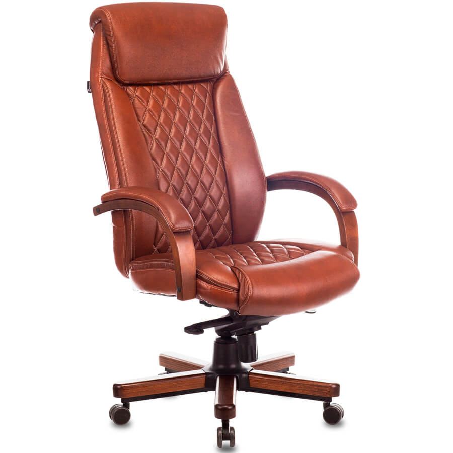 T-9924WALNUT Кресло для руководителя  Бюрократ, обивка кожа (Светло-коричневый (Leather Eichel))