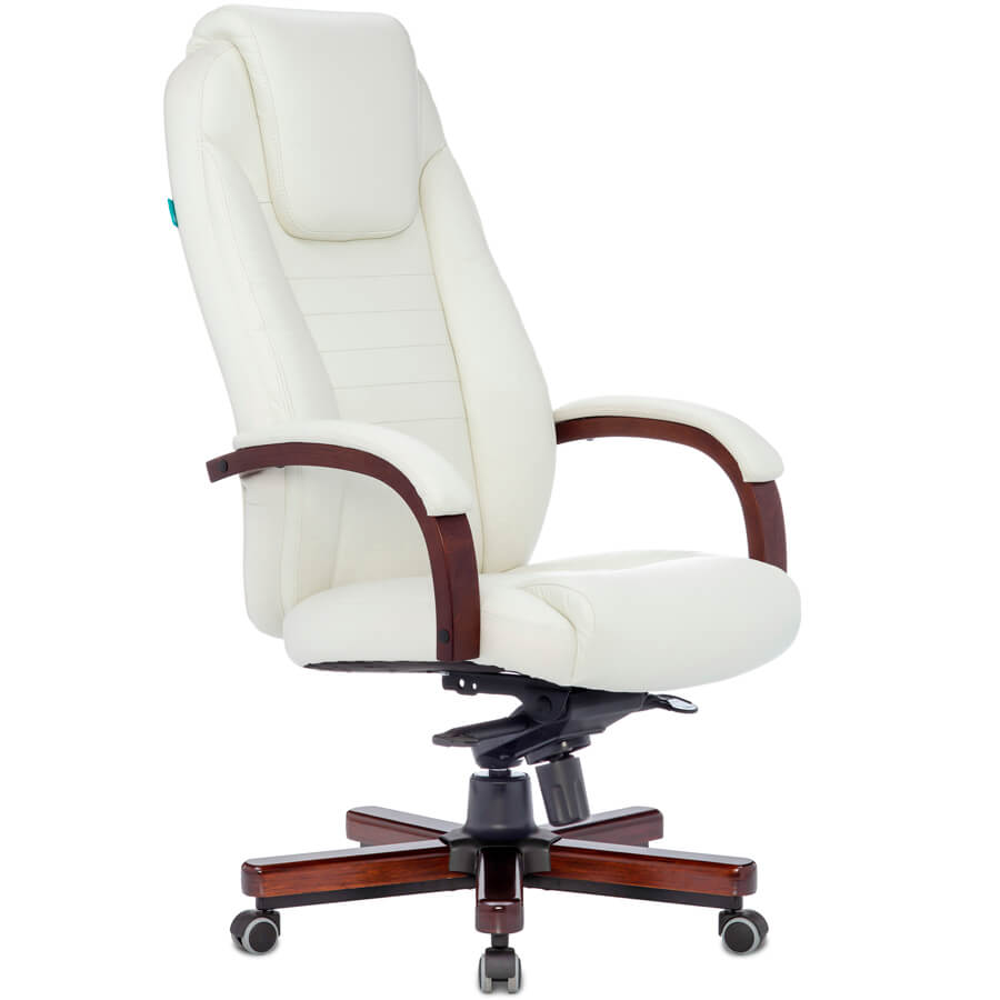 T-9923WALNUT Кресло для руководителя  Бюрократ, обивка кожа (Слоновая кость)