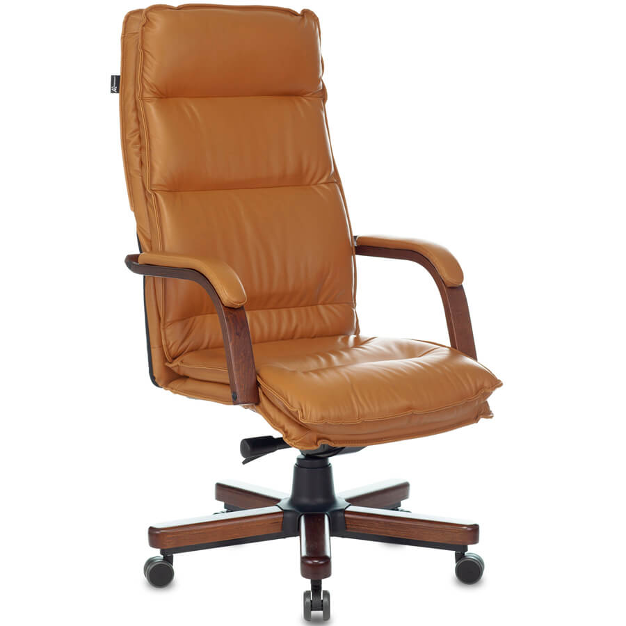 T-9927WALNUT Кресло для руководителя  Бюрократ, обивка кожа (Натуральная кожа горчичная)