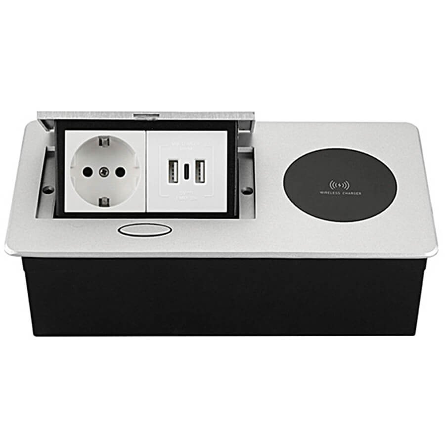 EU1Y2U Беспроводная выдвижная розетка Евро Офис  (Серебристый, чёрный)