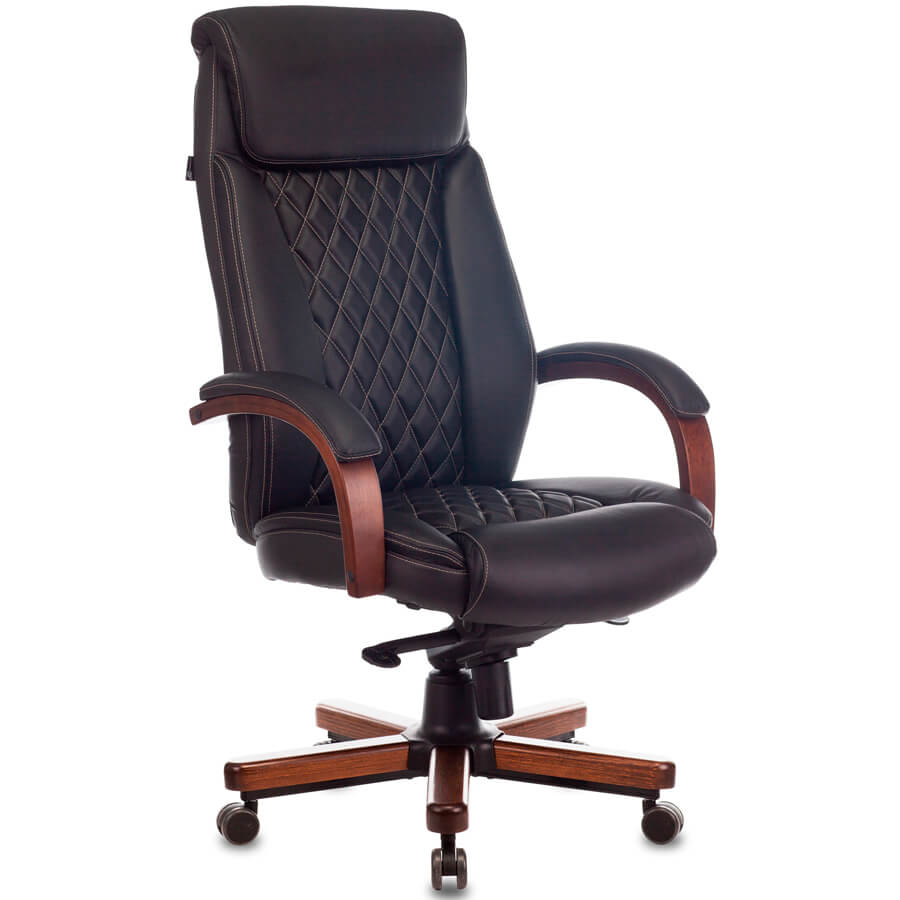 T-9924WALNUT Кресло для руководителя  Бюрократ, обивка кожа (Чёрный)