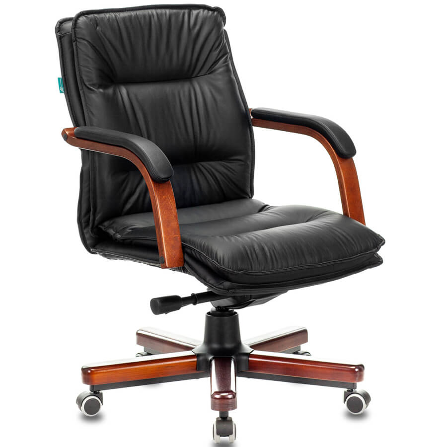 T-9927WALNUT-LOW Кресло для руководителя  Бюрократ, обивка кожа (Чёрный)