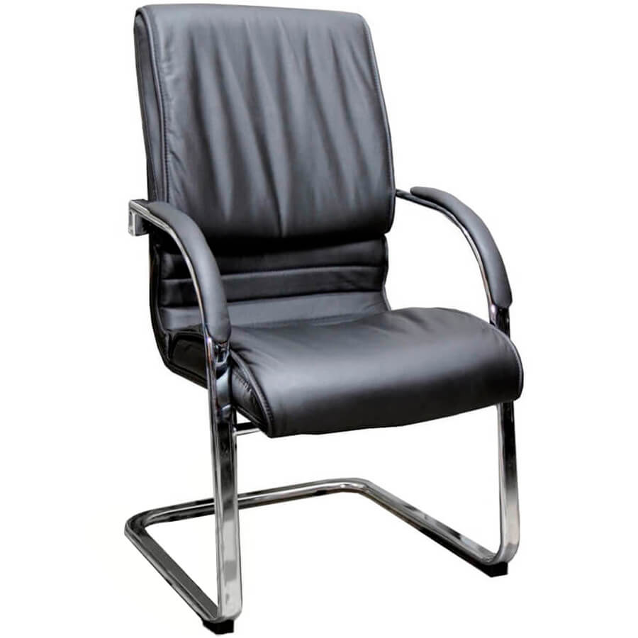 EX403-VT УЦ Кресло для посетителя  Евро Офис, обивка кожа (Чёрный)