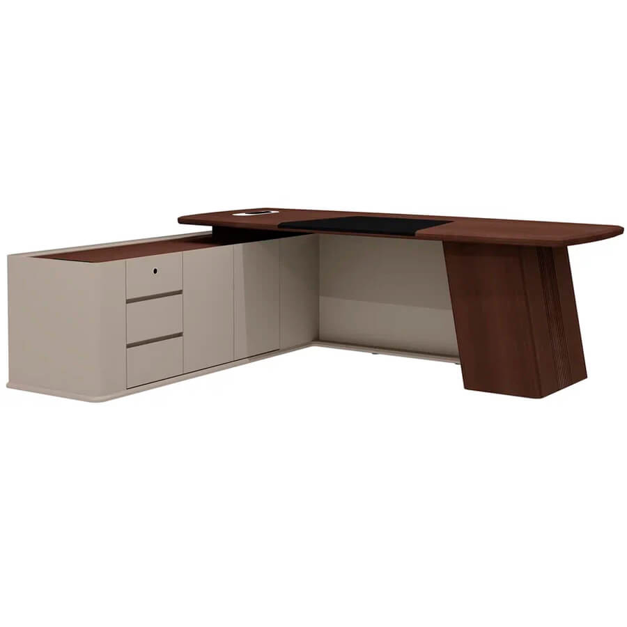 As-24.1 L Стол руководителя с опорной тумбой левый Мебель Стиль Aston (дуб Дюваль / серый кварц / мокко)