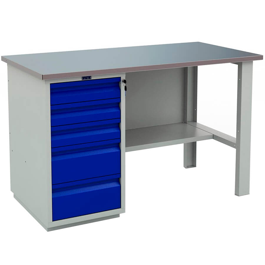 PROFI (№401) WT140.WD5/F1.000 Верстак ПРОМЕТ (Корпус (RAL 7038), дверь ящика (RAL 5002).)