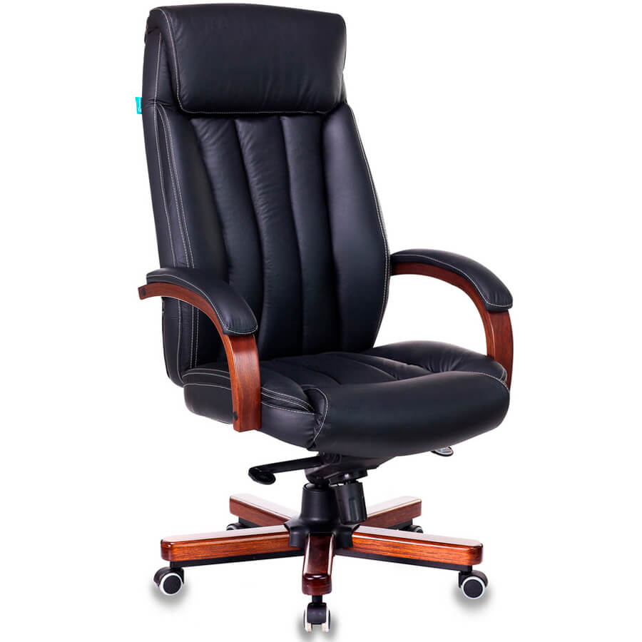 T-9922WALNUT Кресло для руководителя  Бюрократ, обивка кожа (Чёрный)