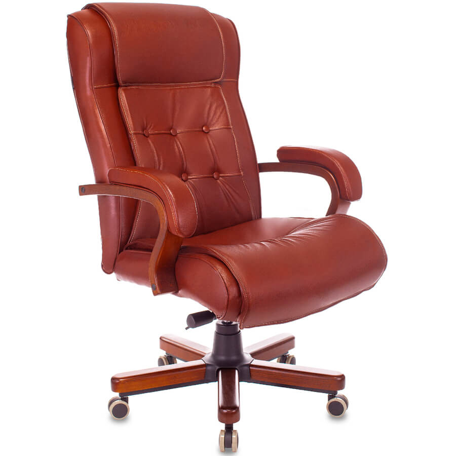 T-9926WALNUT Кресло для руководителя  Бюрократ, обивка кожа (Светло-коричневый (Leather Eichel))