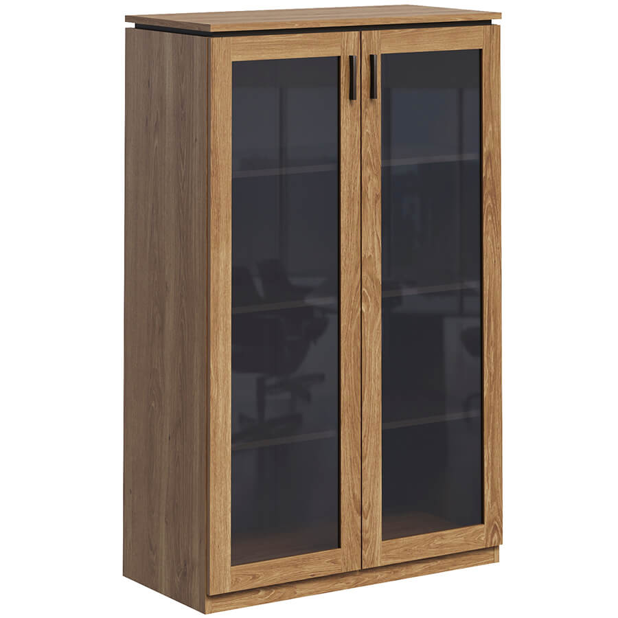 Ot-52 + Ot-08.2 Средний стеллаж со стеклянными дверьми Мебель Стиль On.Top (Рэд Фокс / венге)