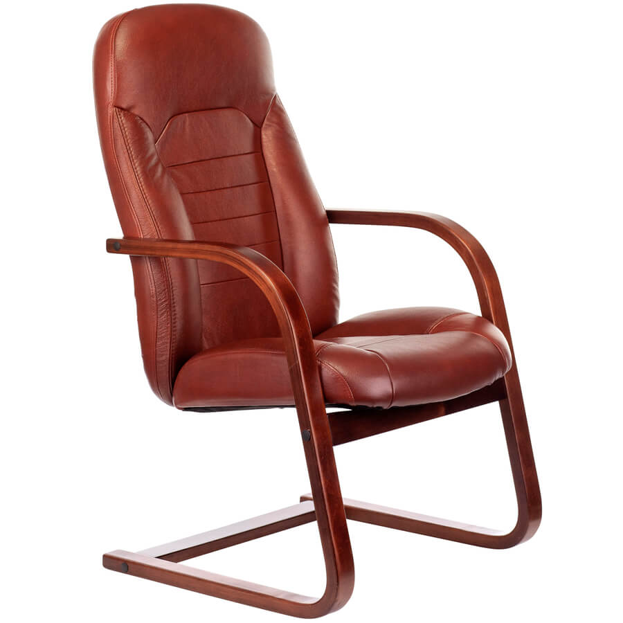 T-9923WALNUT-AV Кресло для посетителя  Бюрократ, обивка кожа (Светло-коричневый (Leather Eichel))