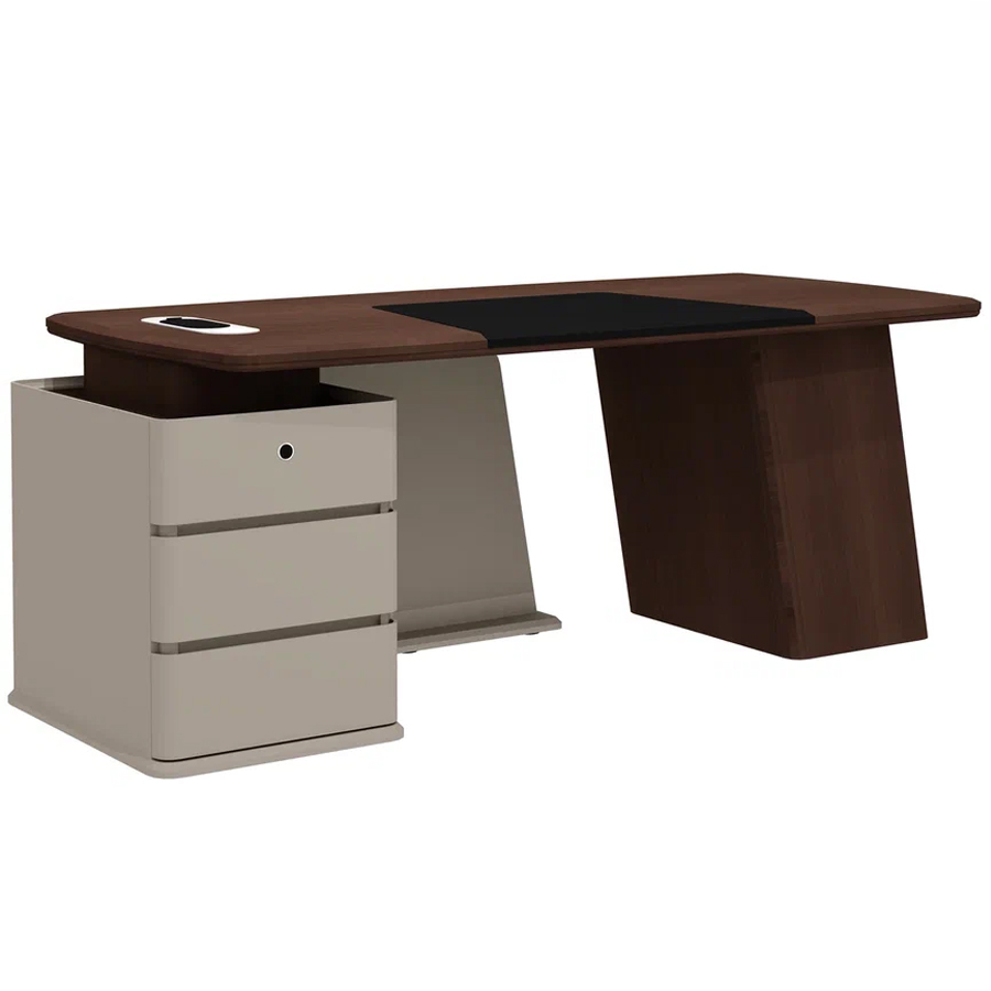 As-20 L Стол руководителя с опорной тумбой левый Мебель Стиль Aston (дуб Дюваль / серый кварц / мокко)