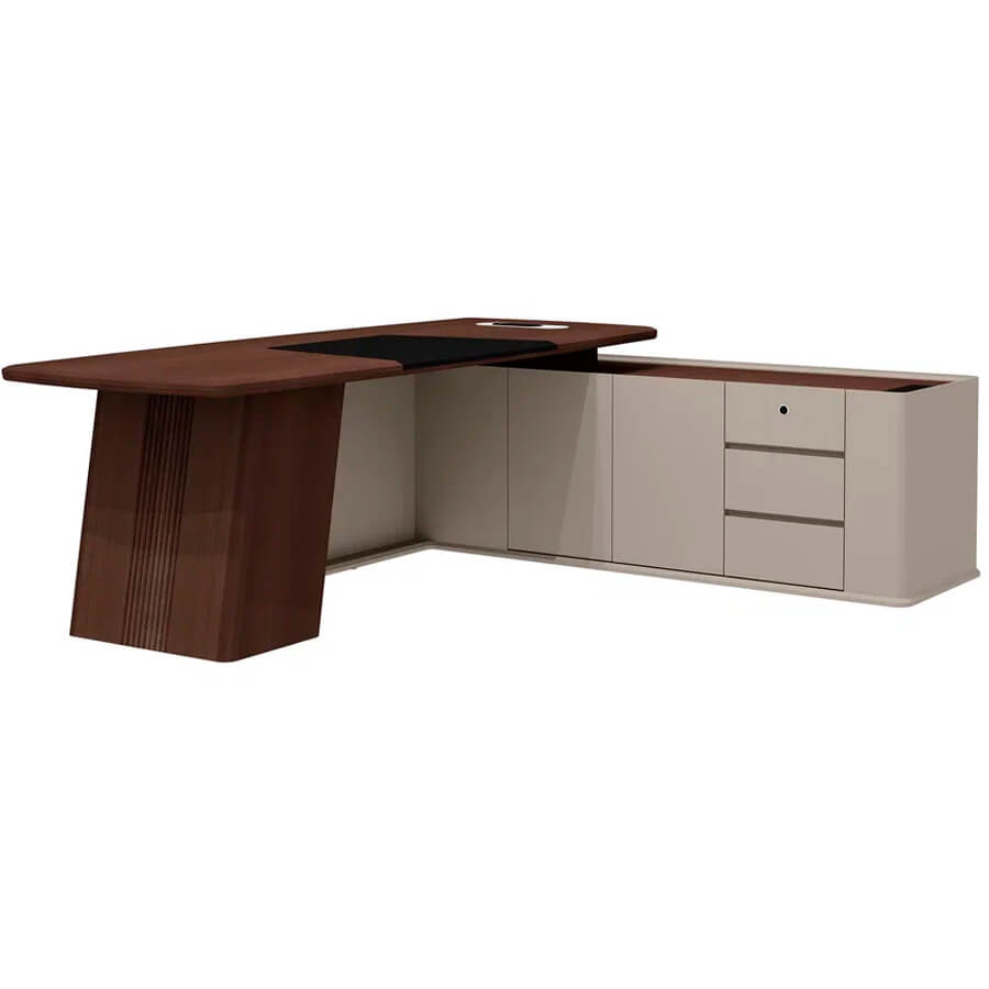 As-24.1 R Стол руководителя с опорной тумбой правый Мебель Стиль Aston (дуб Дюваль / серый кварц / мокко)