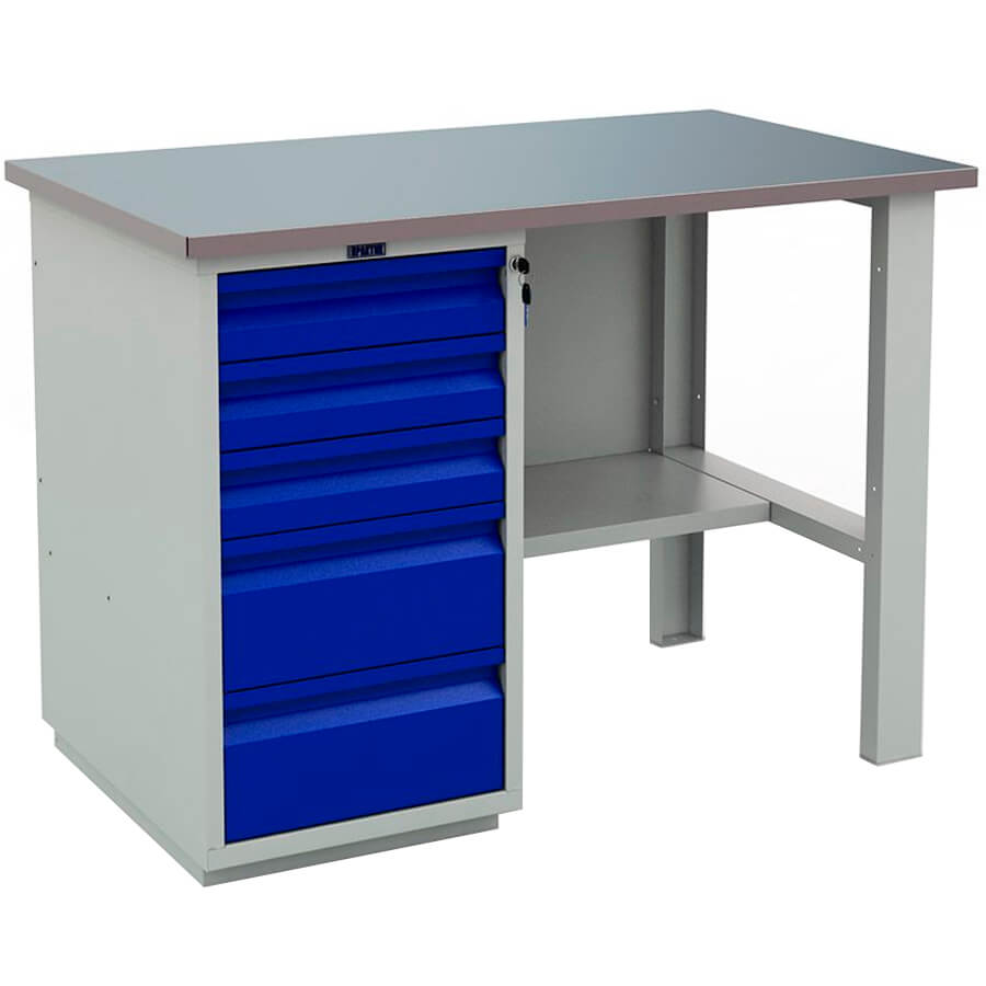 PROFI (№ 202) WT120.WD5/F1.000 Верстак ПРОМЕТ (Корпус (RAL 7038), дверь ящика (RAL 5002).)