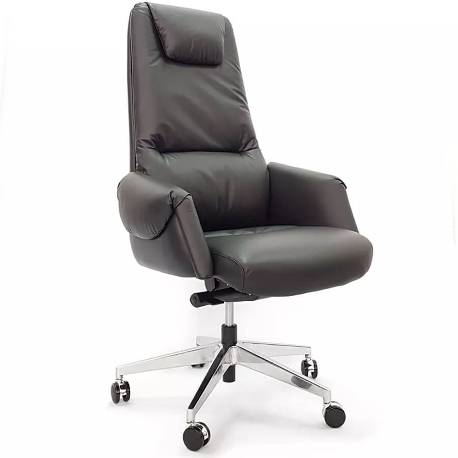 AR-C107A-H Кресло для руководителя  Евро Офис, обивка кожа (Кожа / экокожа чёрная)