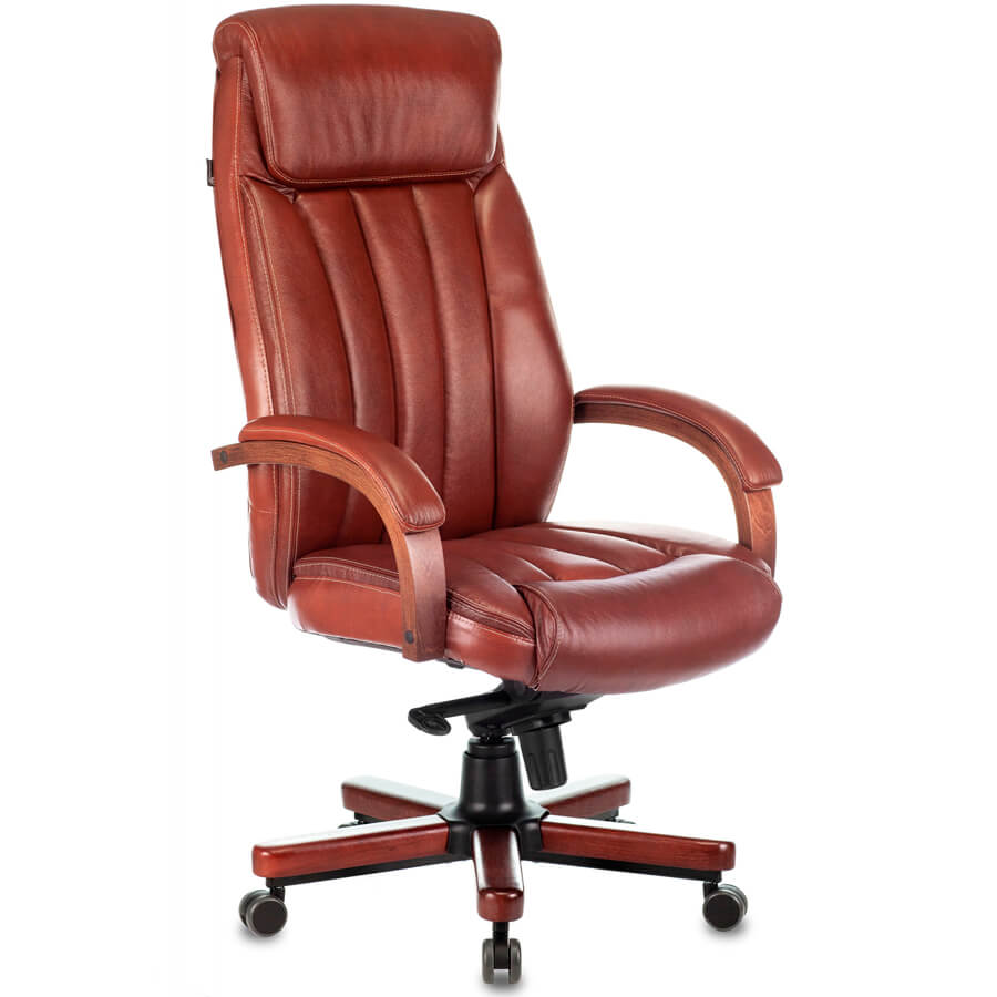 T-9922WALNUT Кресло для руководителя  Бюрократ, обивка кожа (Светло-коричневый (Leather Eichel))
