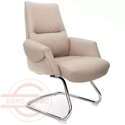 AR-C107A-V Кресло для посетителя  Евро Офис, обивка кожа (Светло-серый)