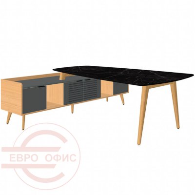 Rem-210.1+Rem-35 Стол переговоров Мебель Стиль Remo (Мрамор черный/массив ясеня MS)