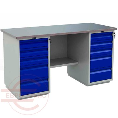 PROFI (№604) WT160.WD5/WD5.000 Верстак ПРОМЕТ (Корпус (RAL 7038), дверь ящика (RAL 5002).)