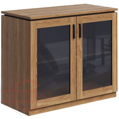 Ot-42 + Ot-07.2 Низкий стеллаж со стеклянными дверьми Мебель Стиль On.Top (Рэд Фокс / венге)