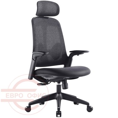 7217A-1 Кресло для руководителя  Евро Офис, обивка сетка / ткань (Черный MT05-1 + MТ02-1)