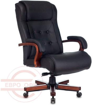 T-9926WALNUT Кресло для руководителя  Бюрократ, обивка кожа (Чёрный)