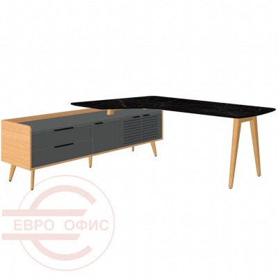 Rem-209.1L+ Rem-34L Стол письменный Мебель Стиль Remo (Мрамор черный/массив ясеня MS)