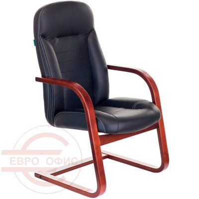 T-9923WALNUT-AV Кресло для посетителя  Бюрократ, обивка кожа (Чёрный)