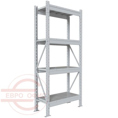 200x90x40 Металлический стеллаж MS PRO, 4 (Cерый полуматовый (RAL 7038))