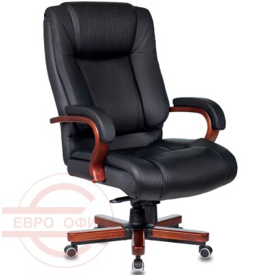 T-9925WALNUT Кресло для руководителя  Бюрократ, обивка кожа (Чёрный)