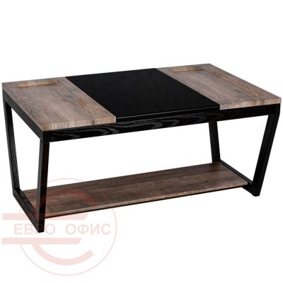 BeautyStyle 33 Журнальный стол Мебелик (Дуб крымский состаренный / Венге / стекло черное)