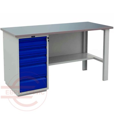 PROFI (№601) WT160.WD5/F1.000 Верстак ПРОМЕТ (Корпус (RAL 7038), дверь ящика (RAL 5002).)