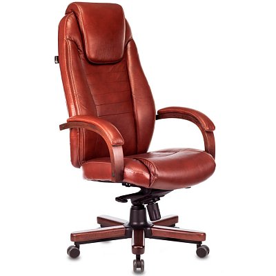 T-9923WALNUT Кресло для руководителя  Бюрократ, обивка кожа (Светло-коричневый (Leather Eichel))