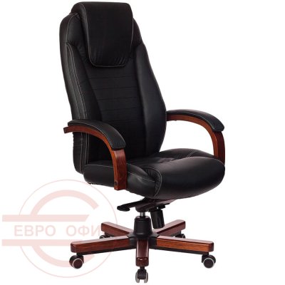 T-9923WALNUT Кресло для руководителя  Бюрократ, обивка кожа (Чёрный)