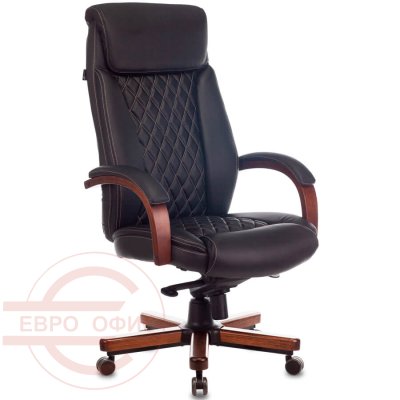 T-9924WALNUT Кресло для руководителя  Бюрократ, обивка кожа (Чёрный)