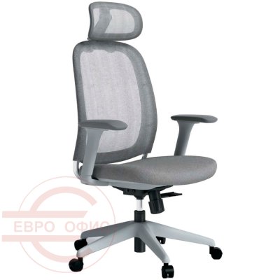 7255A-3 Кресло для руководителя  Евро Офис, обивка сетка / ткань (Серый MT05-2 + MТ02-2)