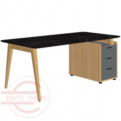 Rem-180.1L+ Rem-32 Стол письменный Мебель Стиль Remo (Мрамор черный/массив ясеня MS)