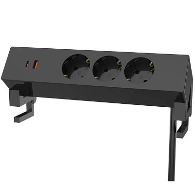 Т193030 Desk врезной блок розеток 251х81х91 мм. Solo (Чёрный)