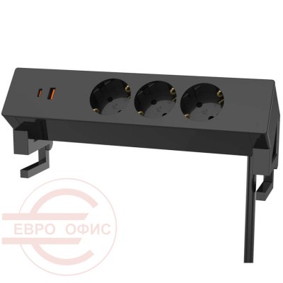 Т193030 Desk врезной блок розеток 251х81х91 мм. Solo (Чёрный)