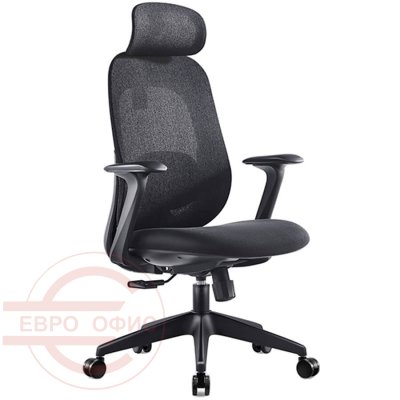 7213A-1 Кресло для руководителя  Евро Офис, обивка сетка / ткань (Черный MT05-1 + MТ02-1)