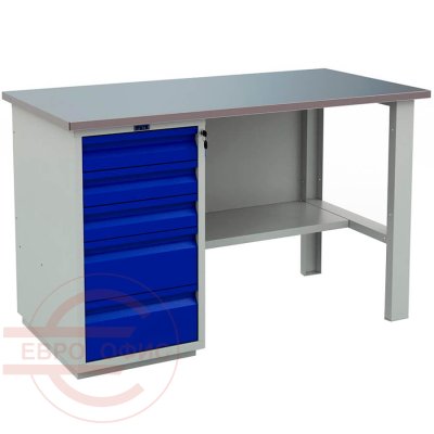 PROFI (№401) WT140.WD5/F1.000 Верстак ПРОМЕТ (Корпус (RAL 7038), дверь ящика (RAL 5002).) PROFI (№401) WT140.WD5/F1.000 Верстак ПРОМЕТ (Корпус (RAL 7038), дверь ящика (RAL 5002).)