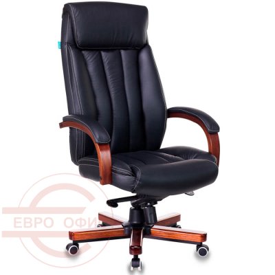 T-9922WALNUT Кресло для руководителя  Бюрократ, обивка кожа (Чёрный)