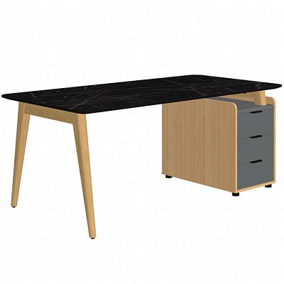 Rem-180.1L+ Rem-32 Стол письменный Мебель Стиль Remo (Мрамор черный/массив ясеня MS)
