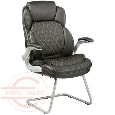 T-9915A-LOW-V Кресло для посетителя  Бюрократ, обивка кожа (Чёрный)