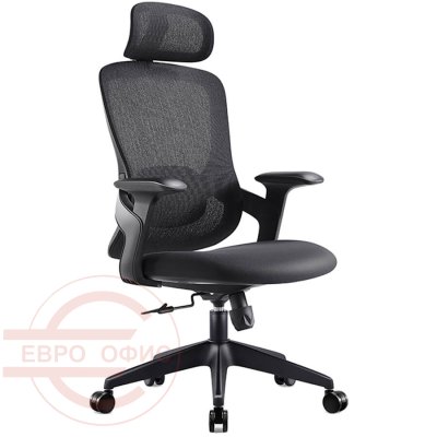 7257A-1 Кресло для руководителя  Евро Офис, обивка сетка / ткань (Черный MT05-1 + MТ02-1)